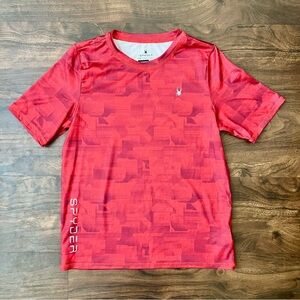 Spyder BOYS M (10-12) Red Camo Surf Sand Sun Swim Short Sleeve Crew Neck Shirt